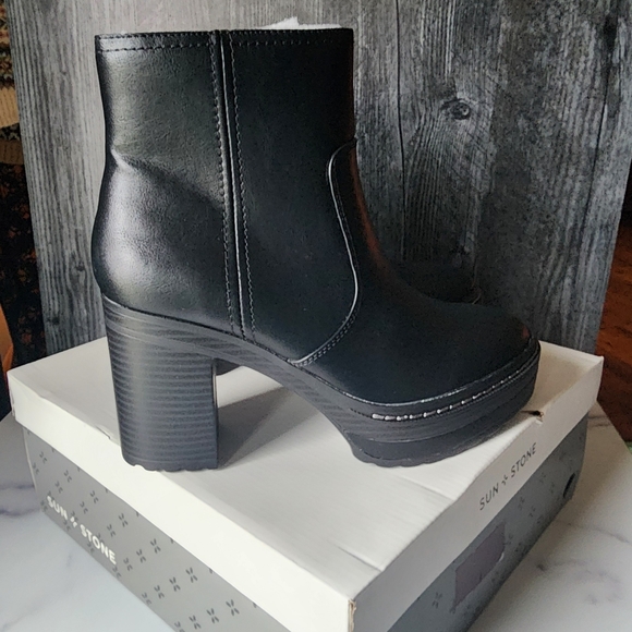 Sun + Stone Womens Kiinsley Faux Leather Block Heel Ankle Boots| Size 8M|New W B - Picture 2 of 10